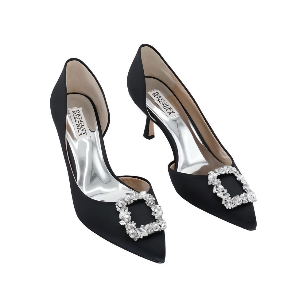 Badgley Mischka Fabia II Pointed Toe Dress Pump Heels Satin Black Size 8M